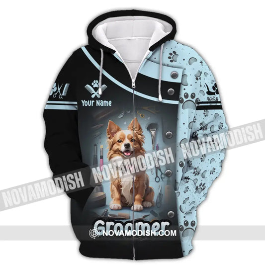 Unisex Shirt Custom Name Groomer Dog Groomers Grooming T-Shirt Zipper Hoodie / S