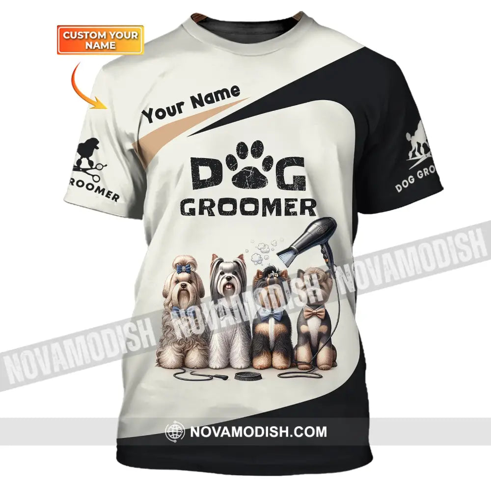 Unisex Shirt Custom Name Groomer Dog Hoodie Pet Grooming T-Shirt