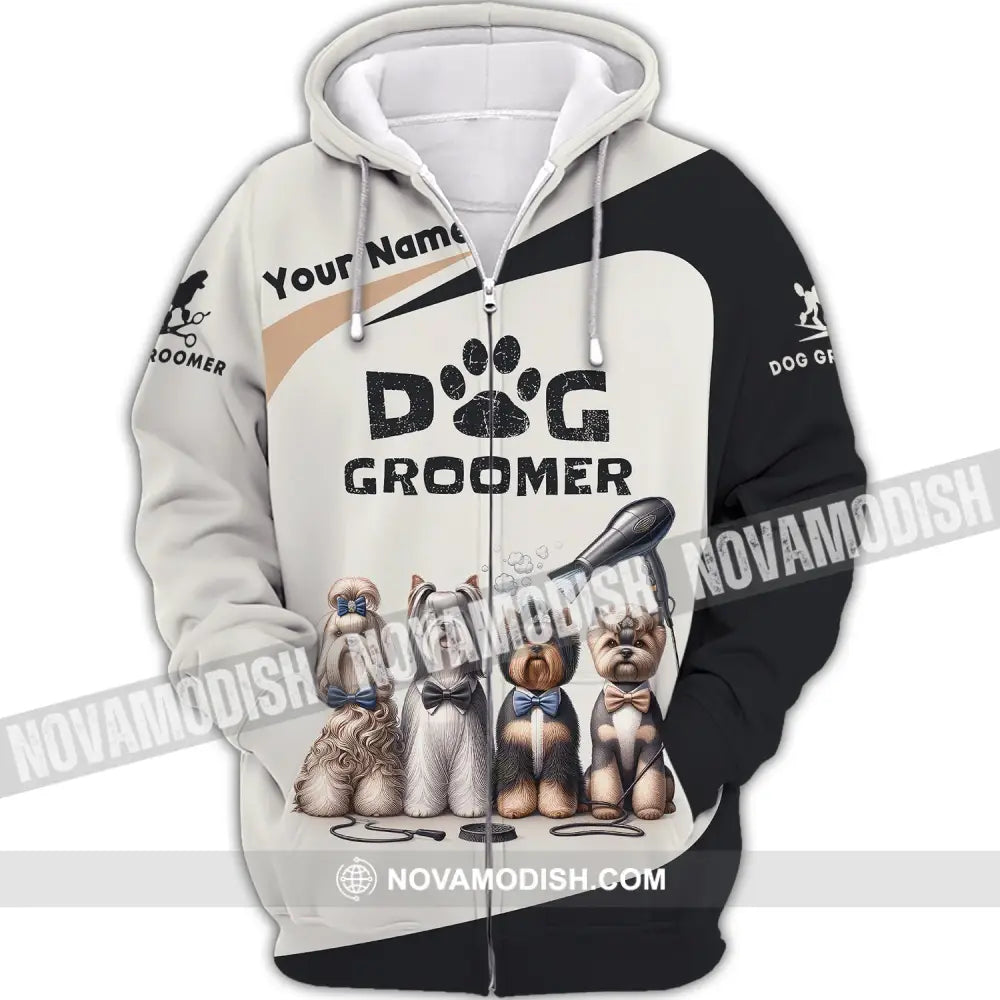 Unisex Shirt Custom Name Groomer Dog Hoodie Pet Grooming T-Shirt Zipper / S