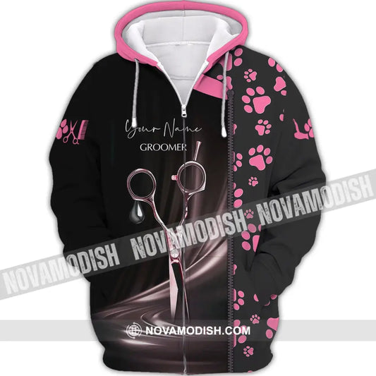 Unisex Shirt - Custom Name Shirt - Groomer Paws Custom Name Shirt Zipper Hoodie / S T-shirt