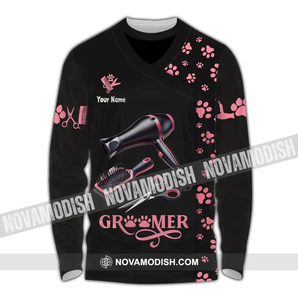 Unisex Shirt Custom Name Groomer Pet Care Apparel Grooming T-Shirt Long Sleeve / S T-Shirt