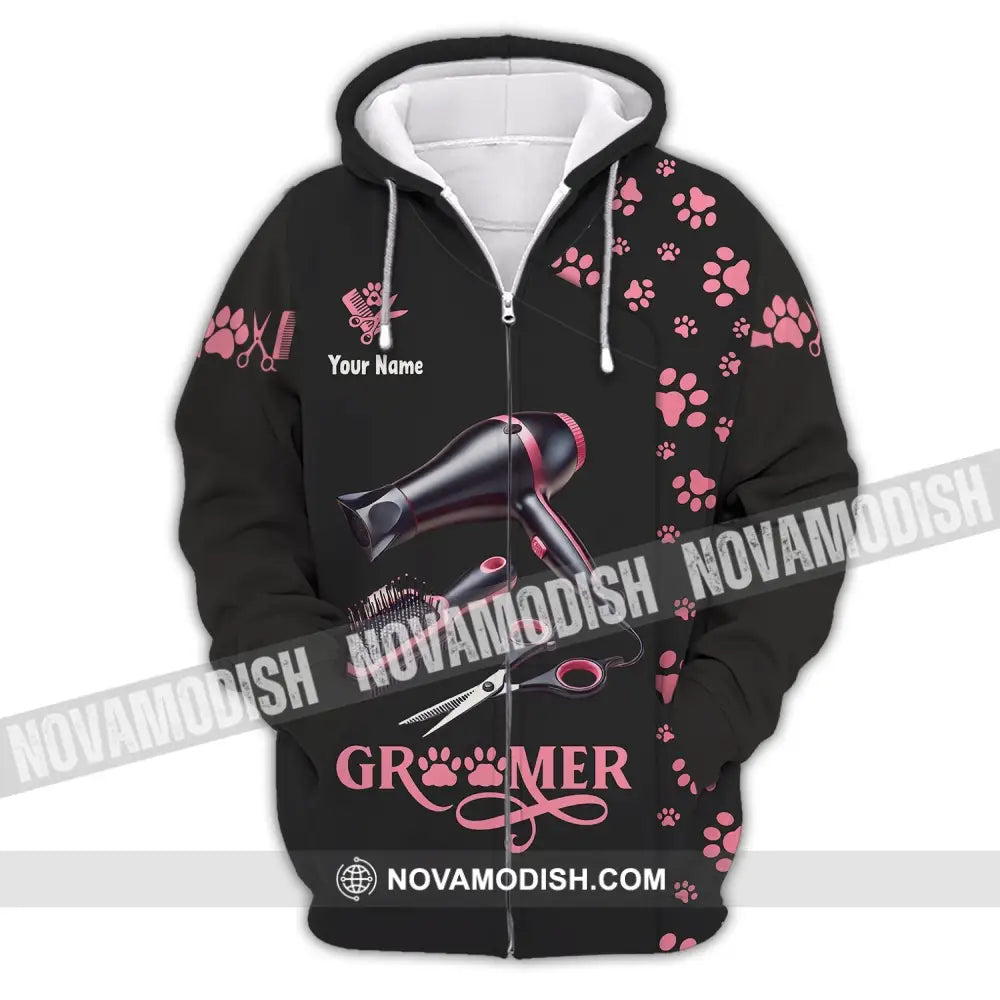 Unisex Shirt Custom Name Groomer Pet Care Apparel Grooming T-Shirt Zipper Hoodie / S T-Shirt