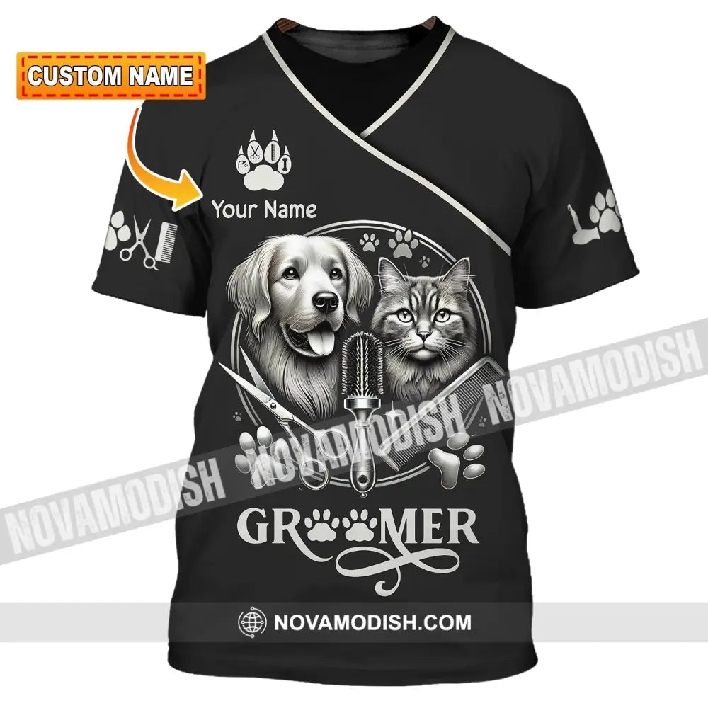 Unisex Shirt Custom Name Groomer Pet Grooming T-Shirt Hoodie Long Sleeve T-Shirt