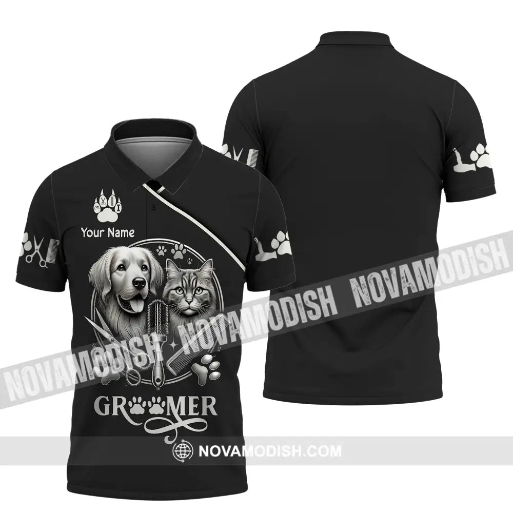 Unisex Shirt Custom Name Groomer Pet Grooming T-Shirt Hoodie Long Sleeve Polo / S T-Shirt