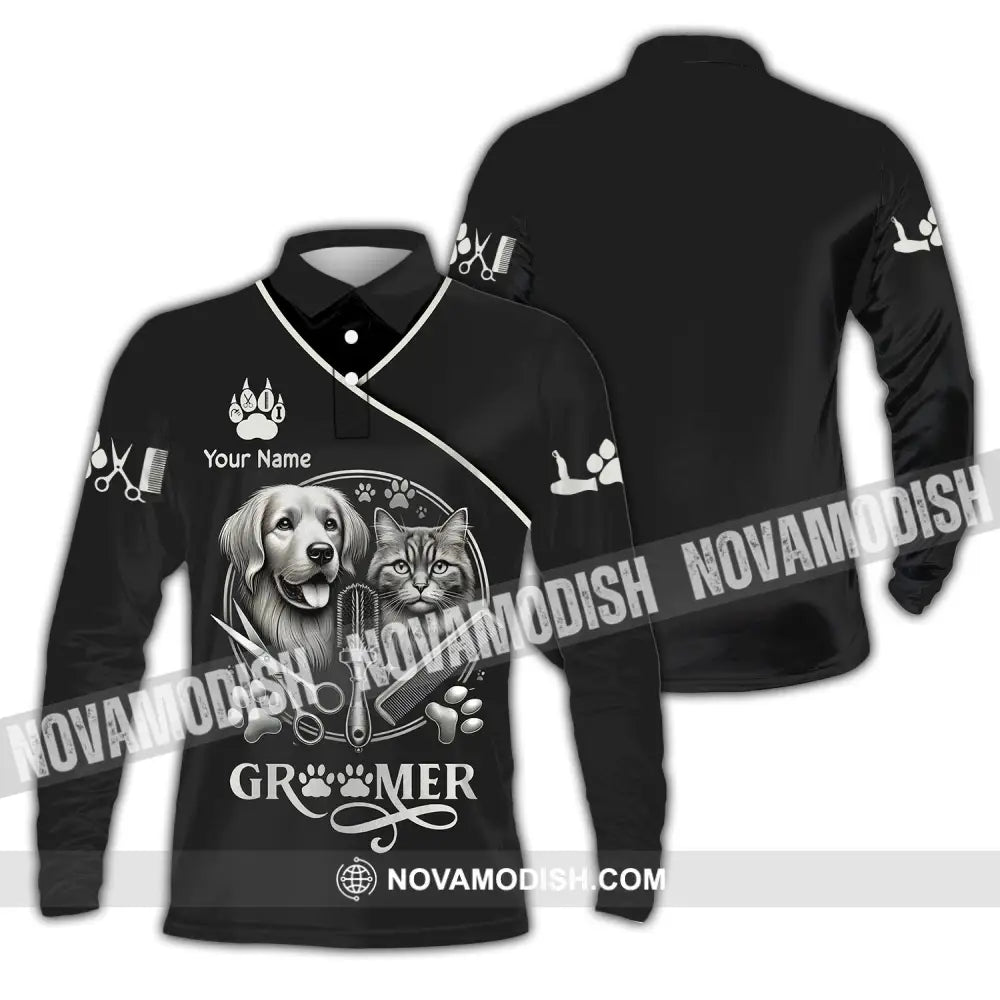 Unisex Shirt Custom Name Groomer Pet Grooming T-Shirt Hoodie Long Sleeve Polo / S T-Shirt