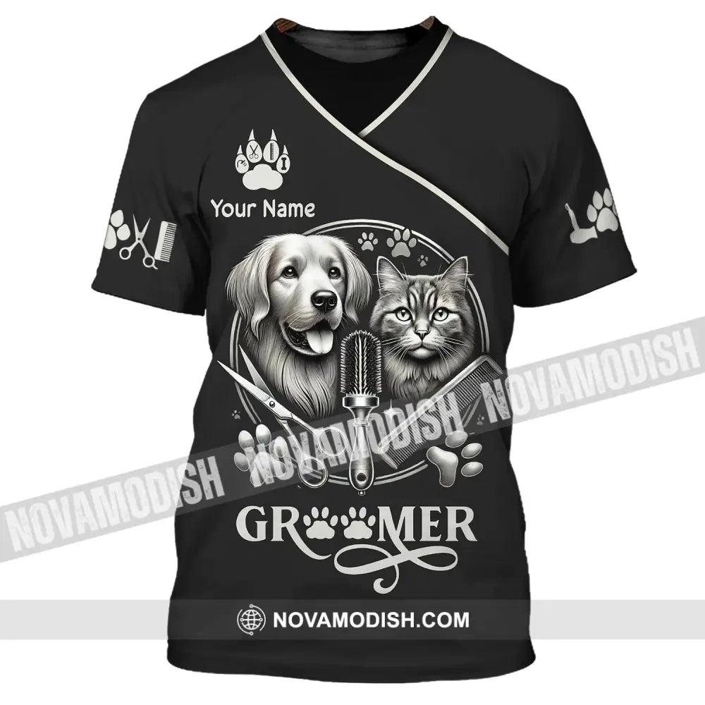 Unisex Shirt Custom Name Groomer Pet Grooming T-Shirt Hoodie Long Sleeve / S T-Shirt