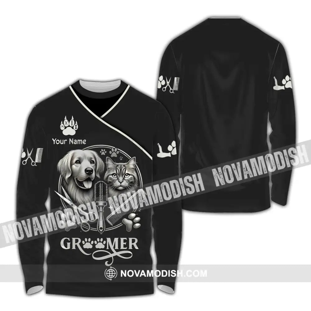 Unisex Shirt Custom Name Groomer Pet Grooming T-Shirt Hoodie Long Sleeve / S T-Shirt