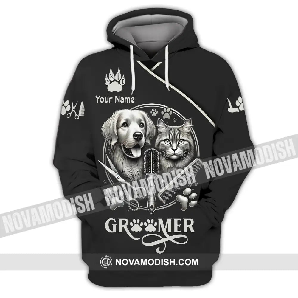 Unisex Shirt Custom Name Groomer Pet Grooming T-Shirt Hoodie Long Sleeve / S T-Shirt