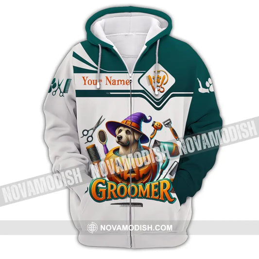 Unisex Shirt Custom Name Groomer Pet Grooming T-Shirt Hoodie Long Sleeve Zipper / S T-Shirt