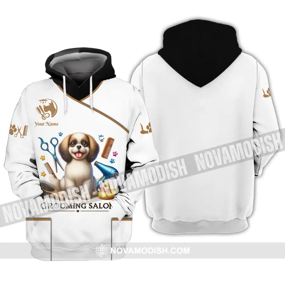 Unisex Shirt Custom Name Grooming Groomer Polo Long Sleeve Pet Shop T-Shirt Hoodie / S