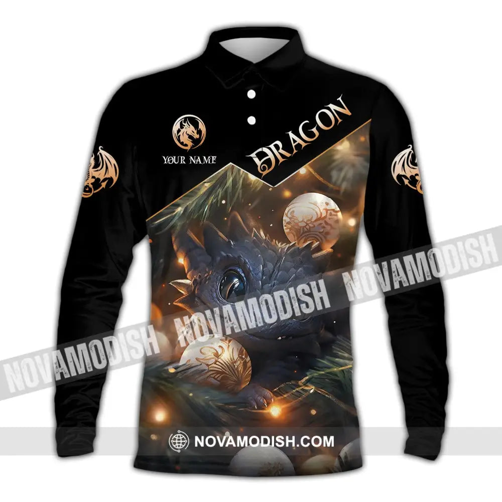 Unisex Shirt - Custom Name Growing Dragon Long Sleeve Polo / S T-Shirt