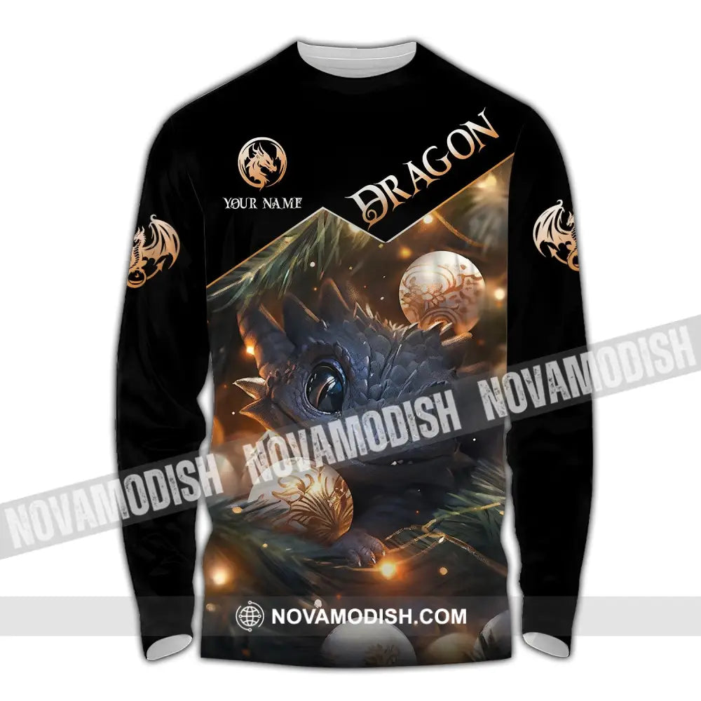 Unisex Shirt - Custom Name Growing Dragon Long Sleeve / S T-Shirt