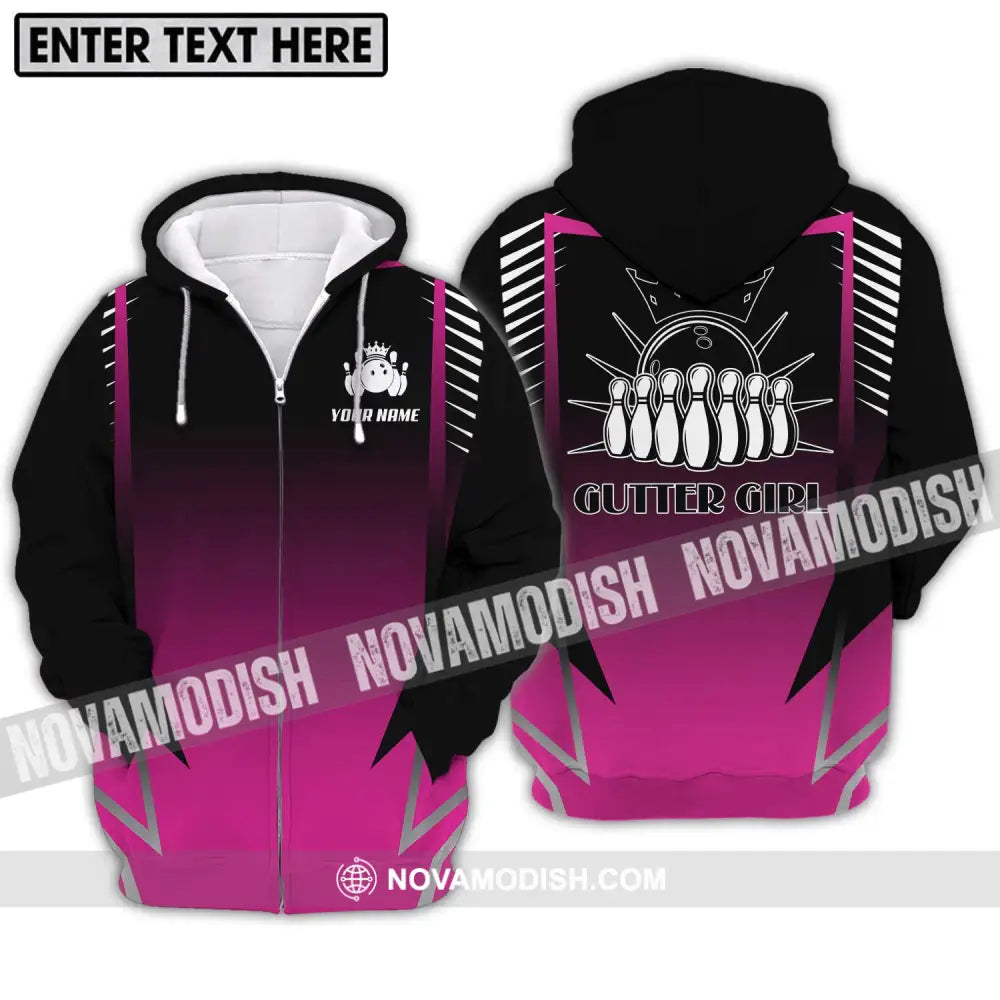 Unisex Shirt - Custom Name Gutter Bowling Shirt Zipper Hoodie / S T-shirt