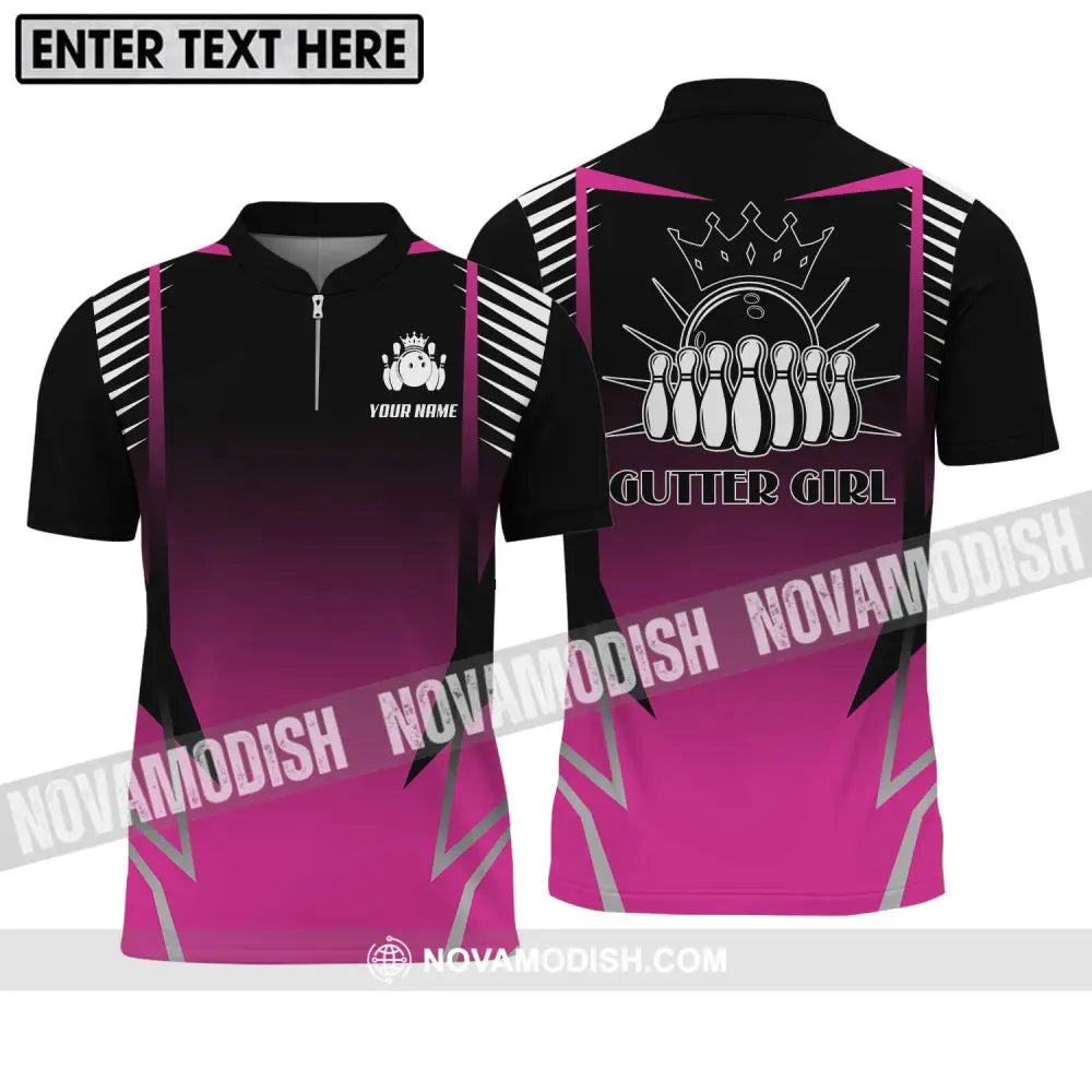 Unisex Shirt - Custom Name Gutter Bowling Shirt Zipper Polo Shirt / S T-shirt