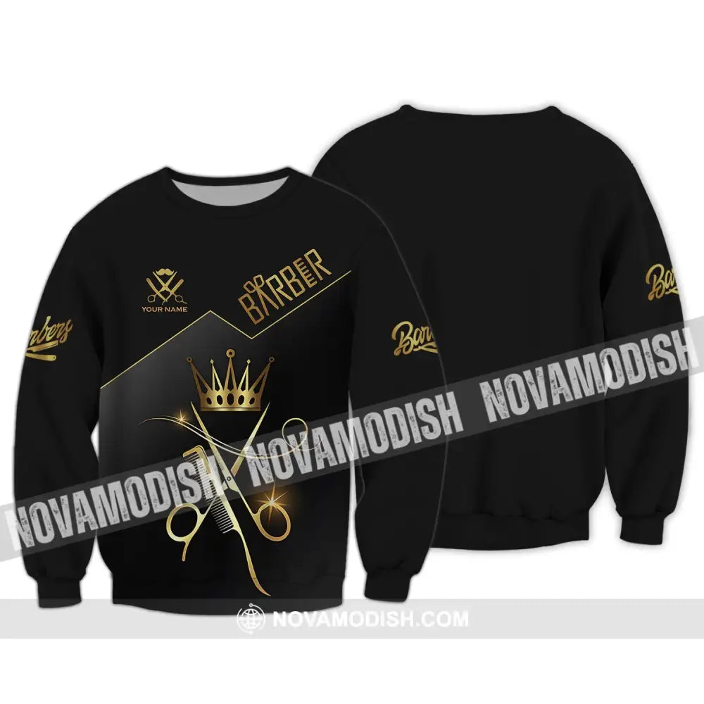 Unisex Shirt - Custom Name Shirt - Hair Dresser Barber Gold Name Shirt Long Sleeve / S T-shirt