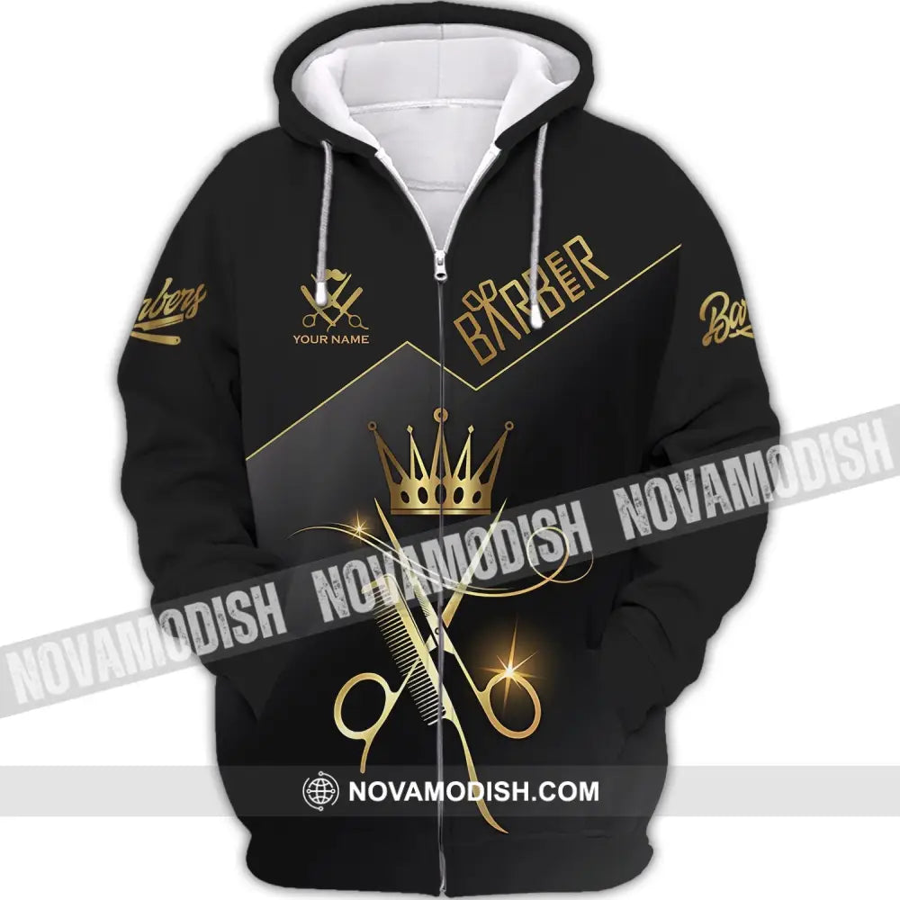 Unisex Shirt - Custom Name Shirt - Hair Dresser Barber Gold Name Shirt Zipper Hoodie / S T-shirt