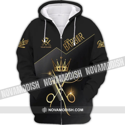 Unisex Shirt - Custom Name Shirt - Hair Dresser Barber Gold Name Shirt Zipper Hoodie / S T-shirt