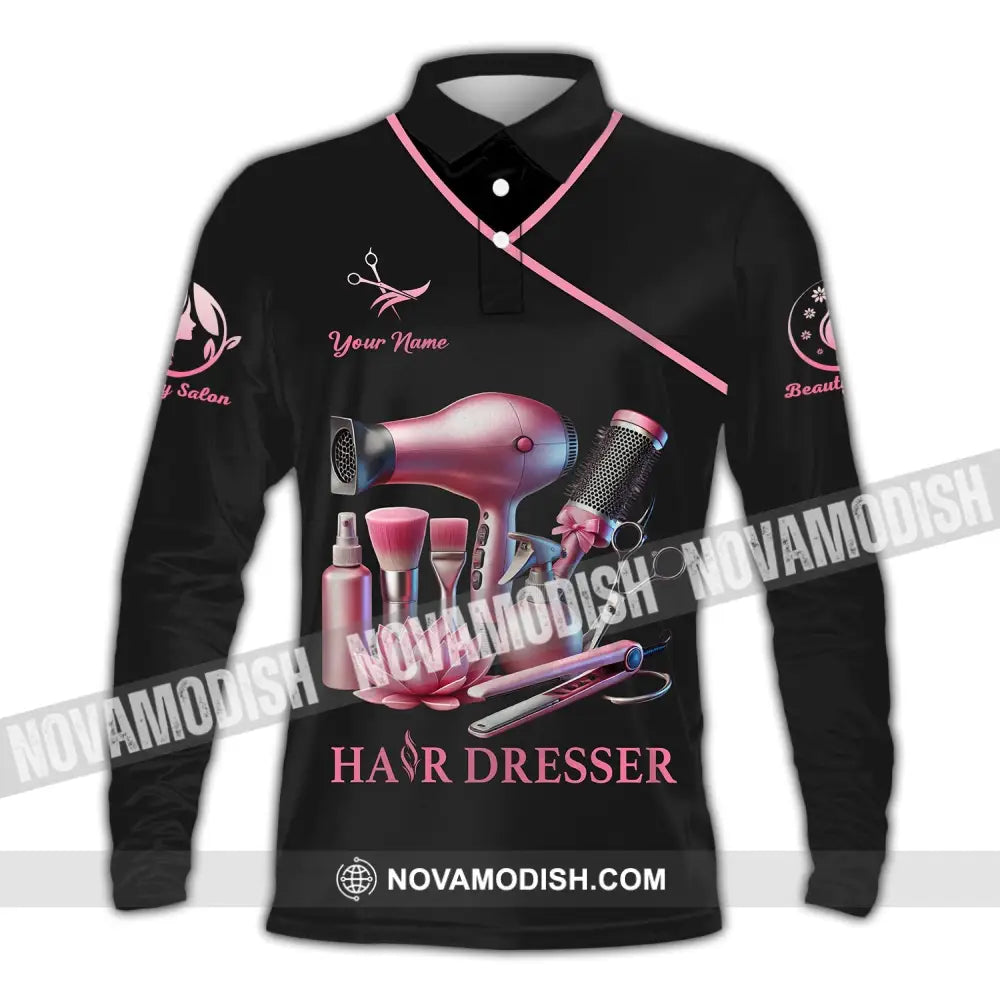 Unisex Shirt - Custom Name Hair Dresser Long Sleeve Polo / S T-Shirt