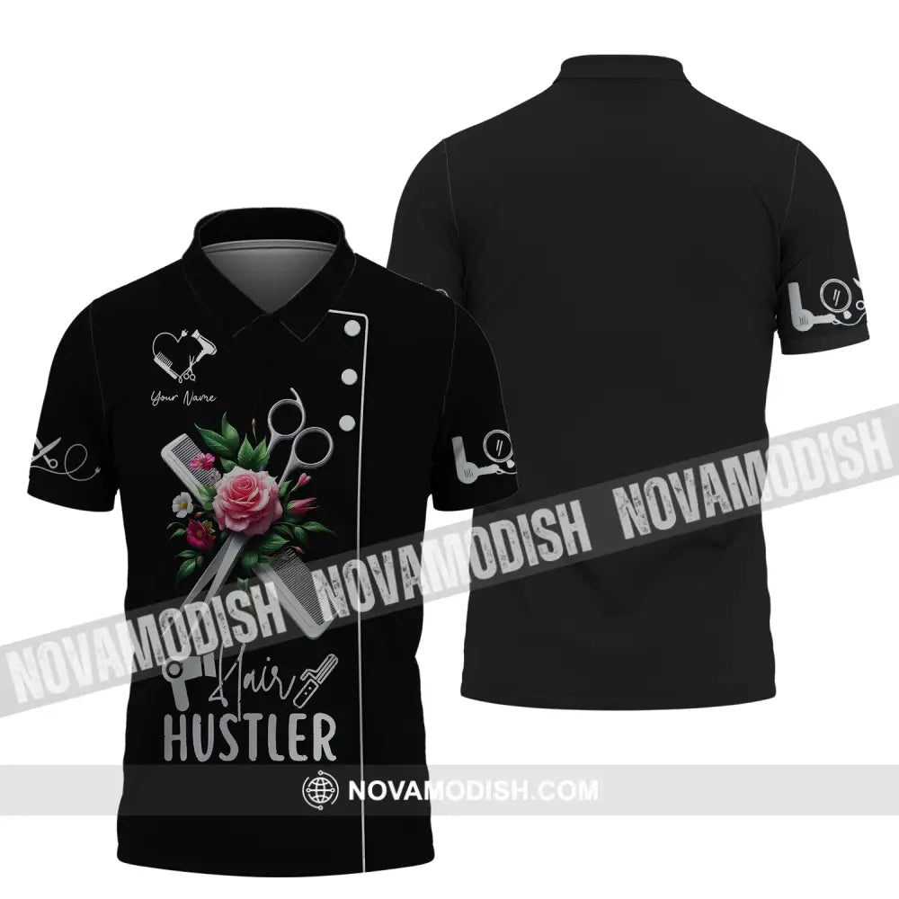 Unisex Shirt Custom Name Hair Hustler For Stylist Dresser T-Shirt Polo / S T-Shirt