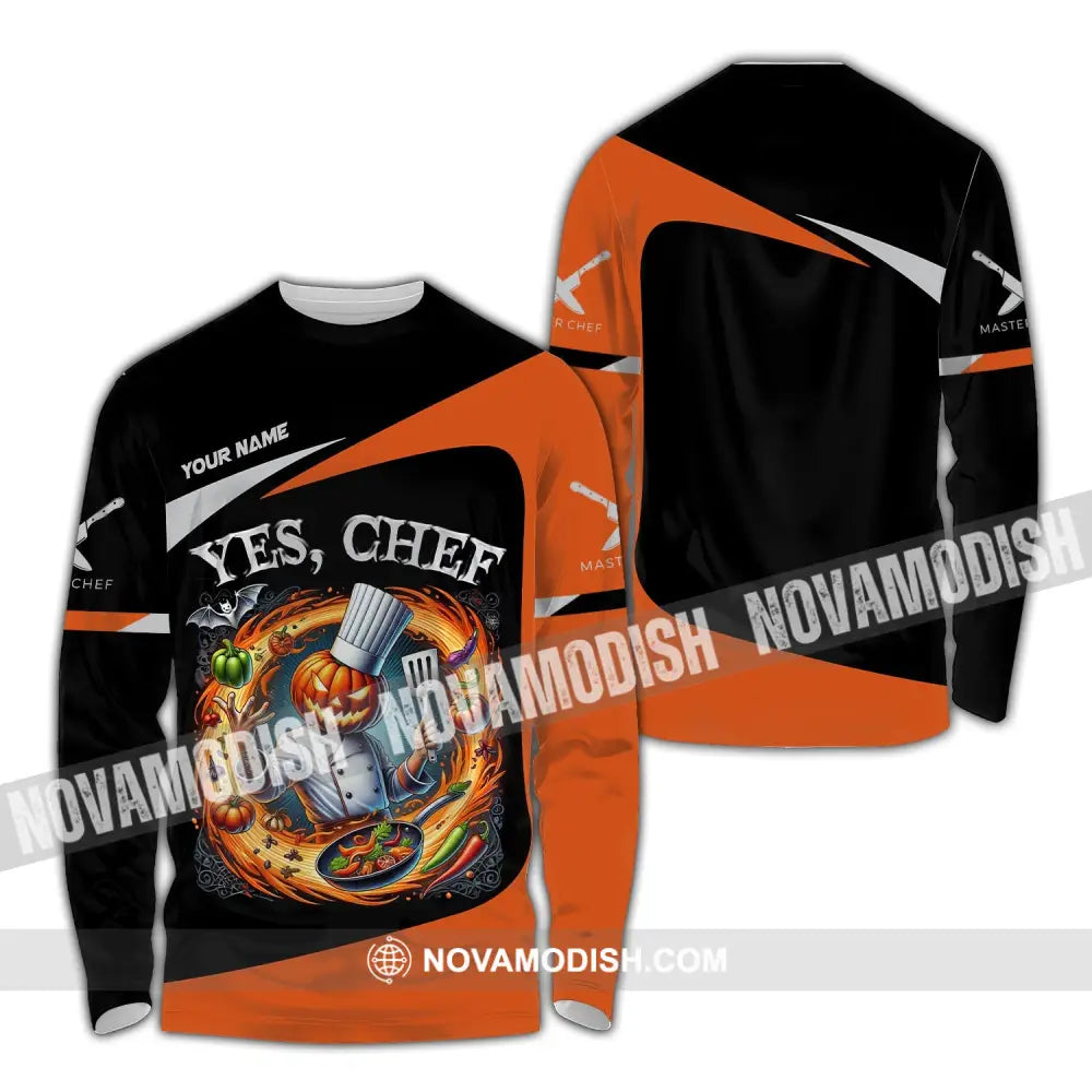 Unisex Shirt Custom Name Halloween Chef Apparel Polo Long Sleeve Cooking Love T-Shirt / S T-Shirt