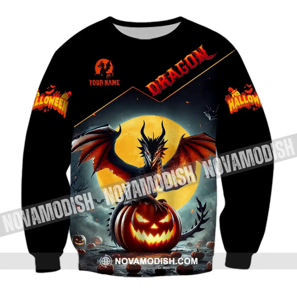 Unisex Shirt - Custom Name Halloween Fire Dragon Long Sleeve / S T-Shirt