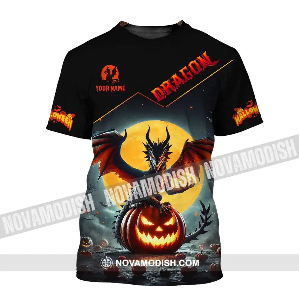 Unisex Shirt - Custom Name Halloween Fire Dragon T-Shirt / S T-Shirt