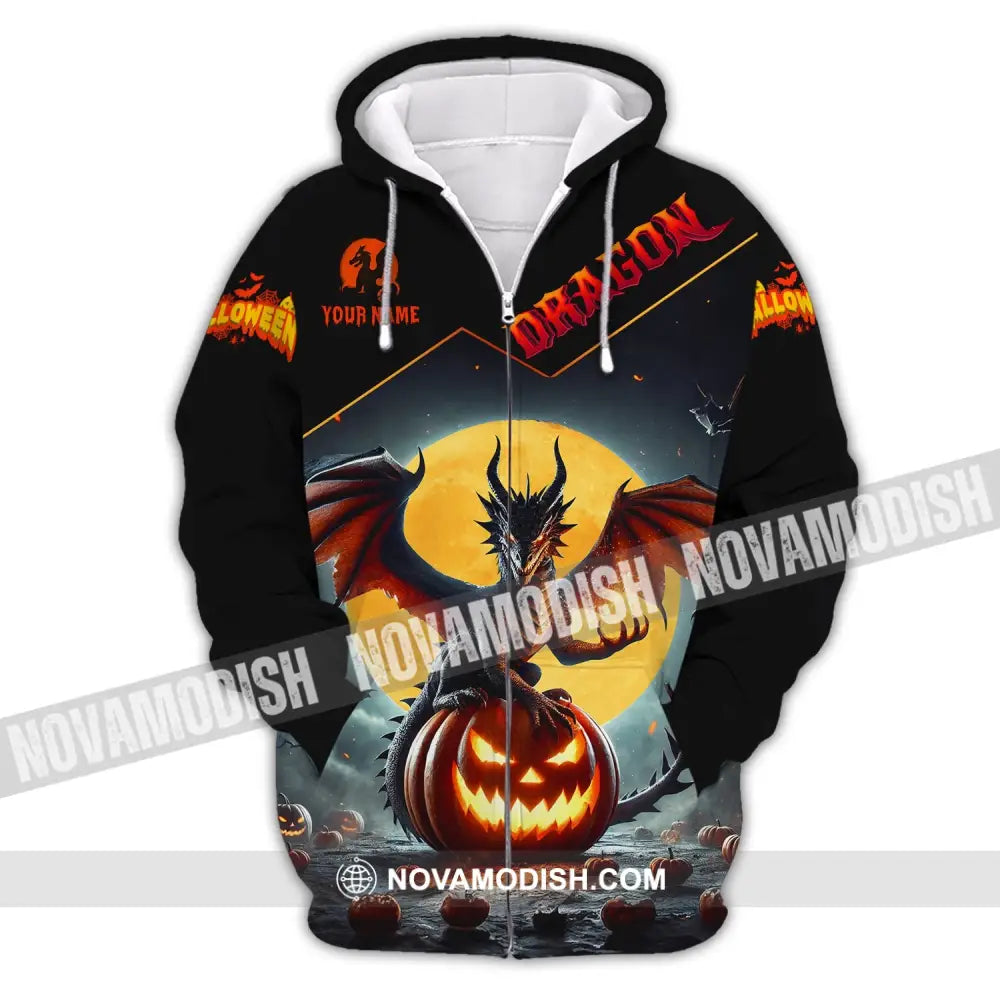 Unisex Shirt - Custom Name Halloween Fire Dragon Zipper Hoodie / S T-Shirt