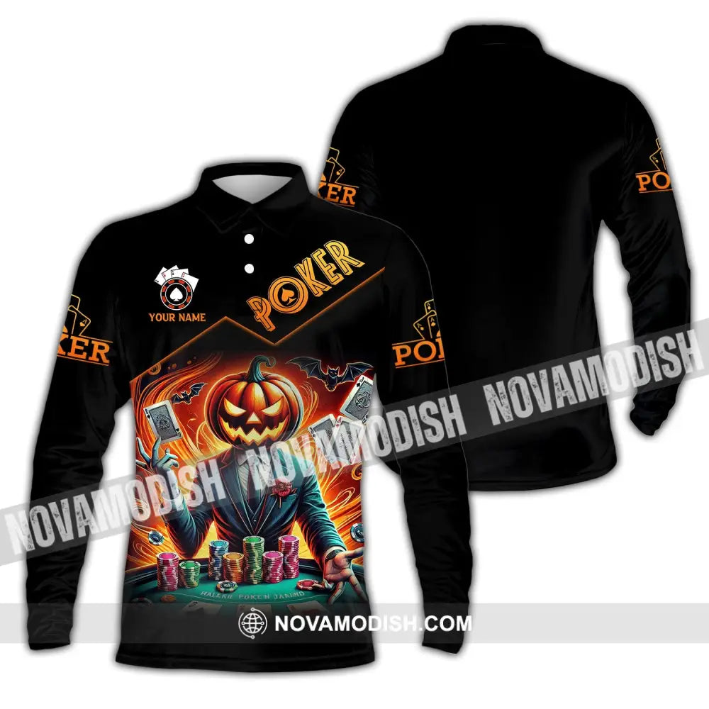 Unisex Shirt Custom Name Halloween Poker Hoodie Polo Long Sleeve / S T-Shirt