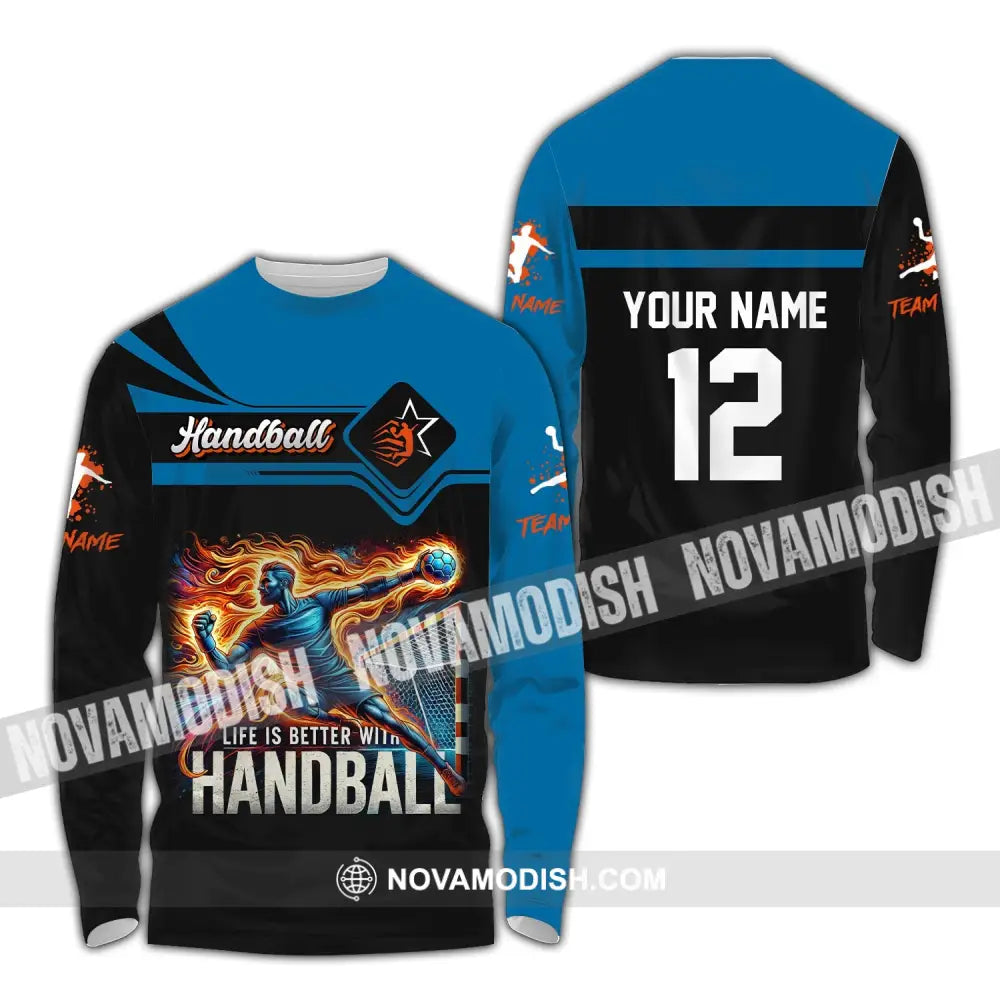 Unisex Shirt Custom Name Handball Long Sleeve Hoodie Polo Team Uniform / S T-Shirt