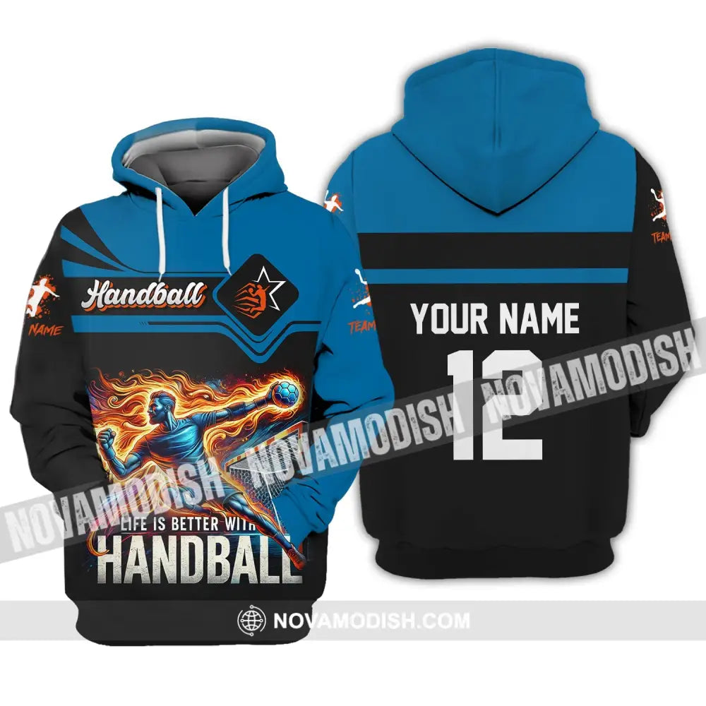 Unisex Shirt Custom Name Handball Long Sleeve Hoodie Polo Team Uniform / S T-Shirt