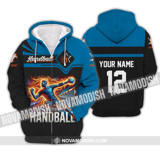 Unisex Shirt Custom Name Handball Long Sleeve Hoodie Polo Team Uniform Zipper / S T-Shirt