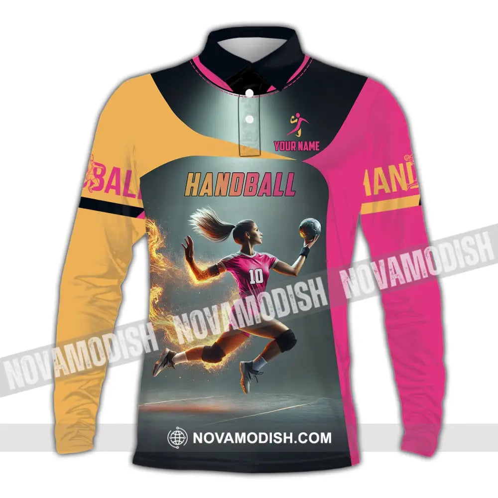 Unisex Shirt - Custom Name Handball Long Sleeve Polo / S T-Shirt