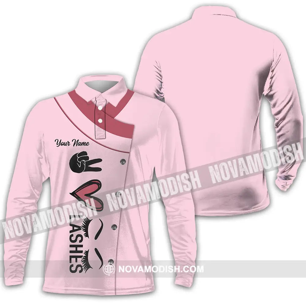 Unisex Shirt - Custom Name Heart Lashes Shirt Long Sleeve Polo / S T-shirt