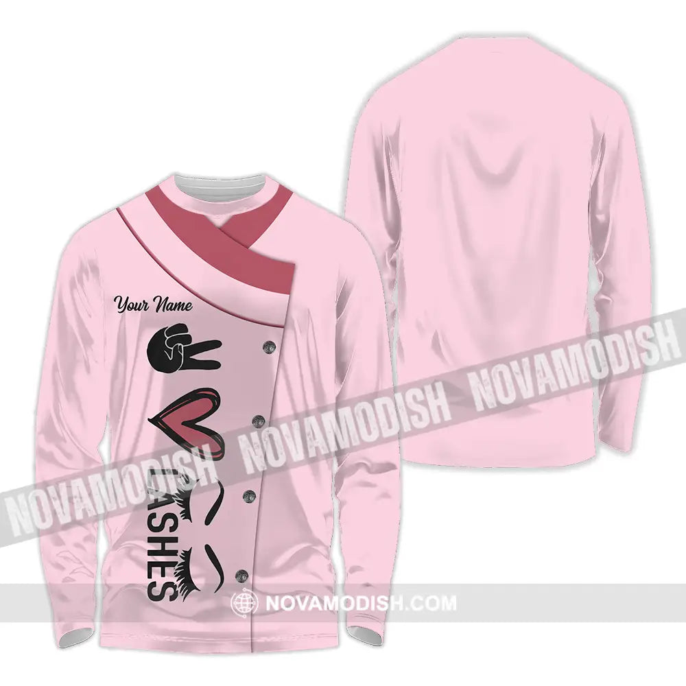 Unisex Shirt - Custom Name Heart Lashes Shirt Long Sleeve Shirt / S T-shirt