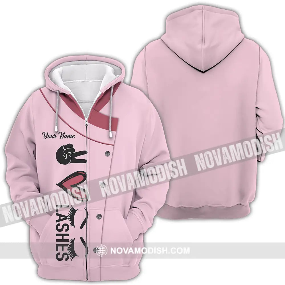 Unisex Shirt - Custom Name Heart Lashes Shirt Zipper Hoodie / S T-shirt