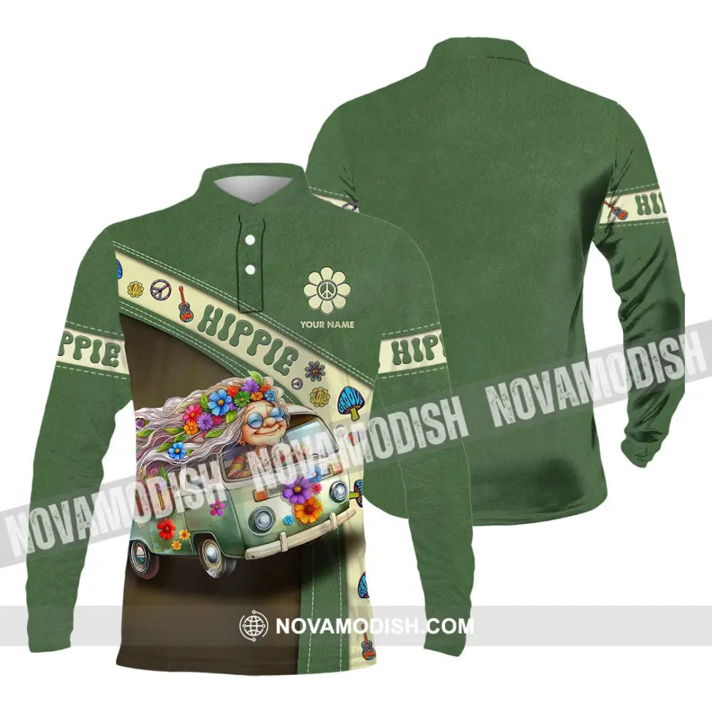 Unisex Shirt - Custom Name Hippie Lover Shirt Long Sleeve Polo / S T-shirt