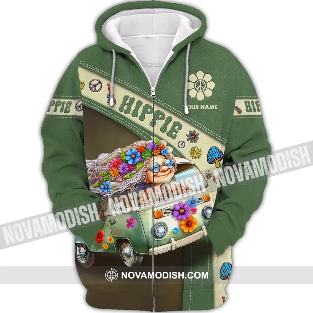 Unisex Shirt - Custom Name Hippie Lover Shirt Zipper Hoodie / S T-shirt