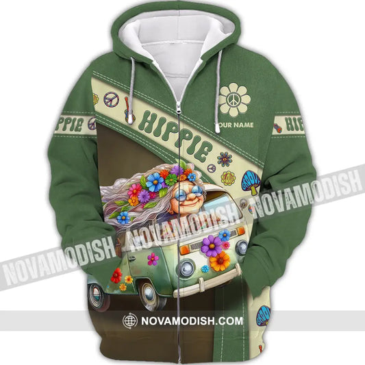 Unisex Shirt - Custom Name Hippie Lover Shirt Zipper Hoodie / S T-shirt