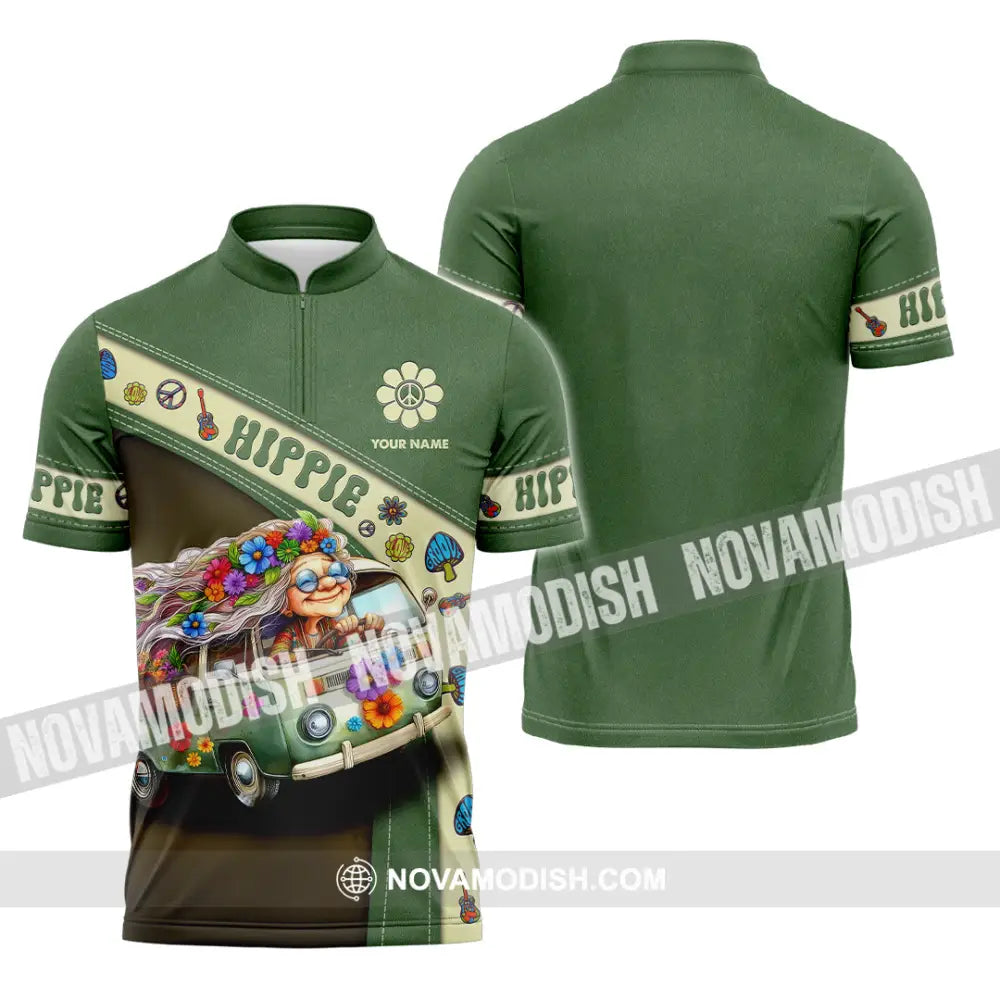 Unisex Shirt - Custom Name Hippie Lover Shirt Zipper Polo Shirt / S T-shirt