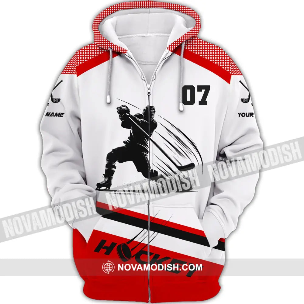 Unisex Shirt Custom Name Hockey T-Shirt Polo Gift For Player Zipper Hoodie / S