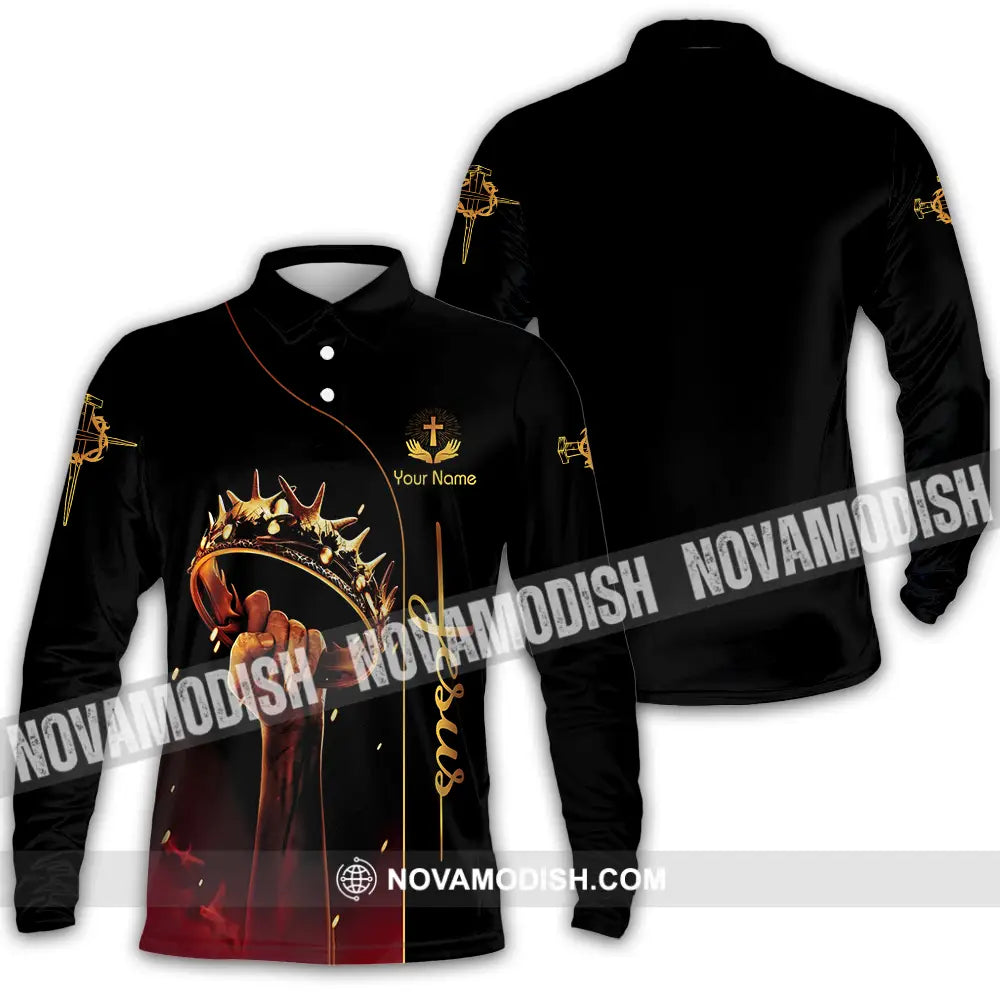 Unisex Shirt - Custom Name Shirt Holding Crown Of Thorns Jesus Long Sleeve Polo / S T-shirt
