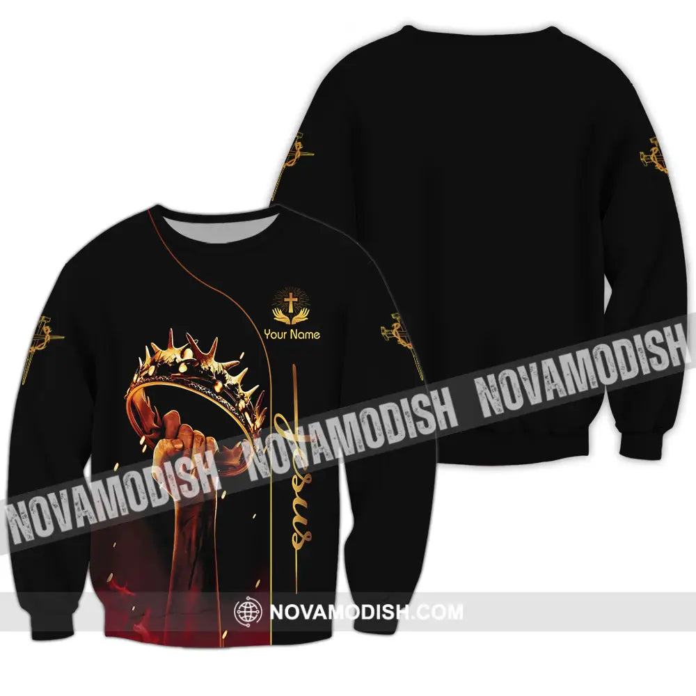 Unisex Shirt - Custom Name Shirt Holding Crown Of Thorns Jesus Long Sleeve / S T-shirt