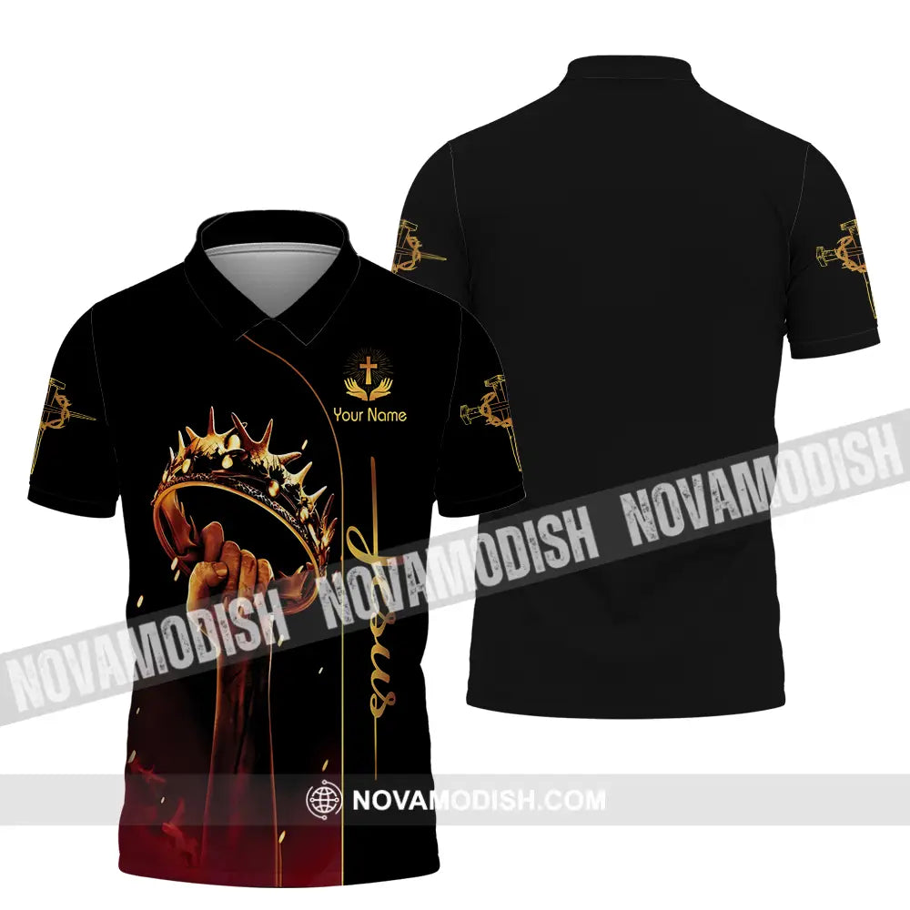 Unisex Shirt - Custom Name Shirt Holding Crown Of Thorns Jesus Polo Shirt / S T-shirt