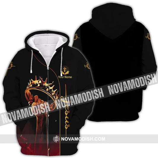 Unisex Shirt - Custom Name Shirt Holding Crown Of Thorns Jesus Zipper Hoodie / S T-shirt