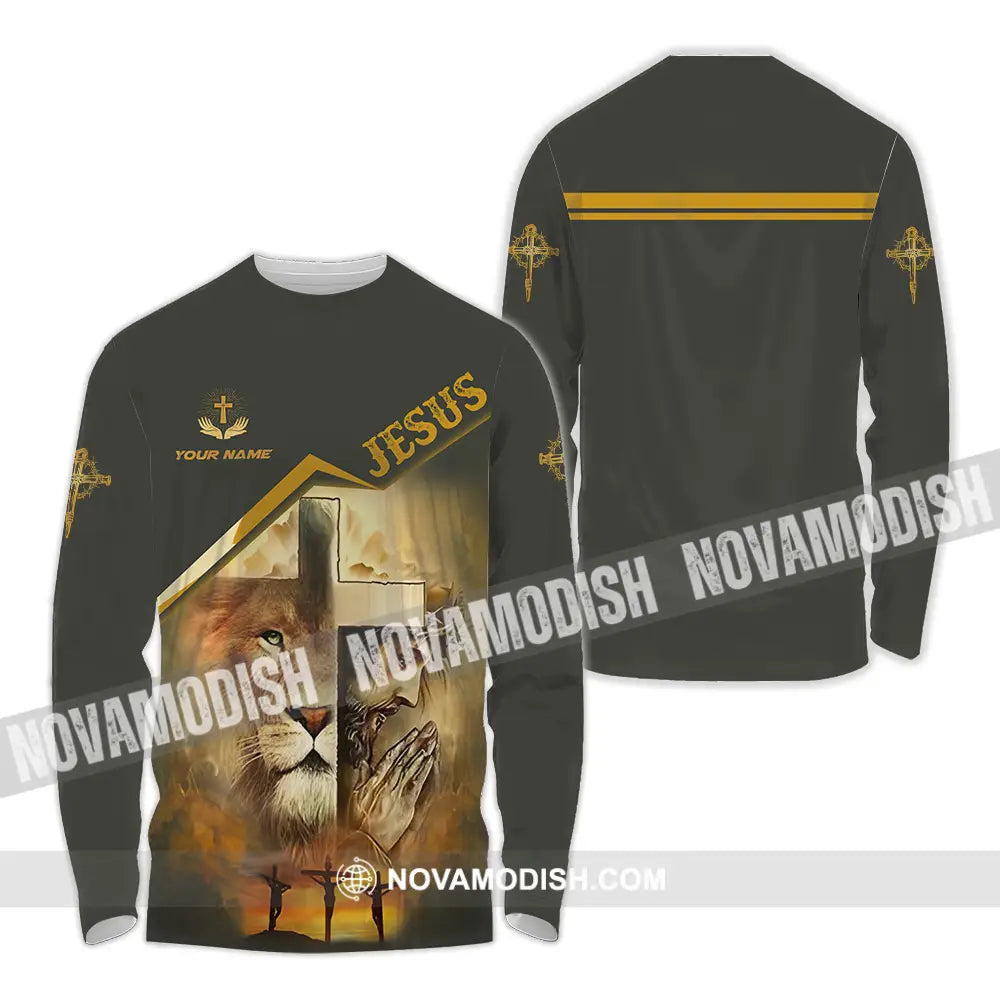 Unisex Shirt - Custom Name Shirt Holy Cross Lion Jesus Long Sleeve Shirt / S T-shirt