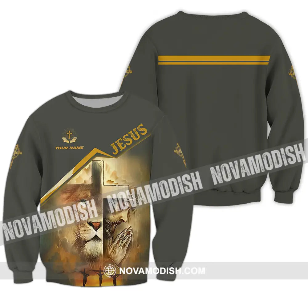 Unisex Shirt - Custom Name Shirt Holy Cross Lion Jesus Long Sleeve / S T-shirt