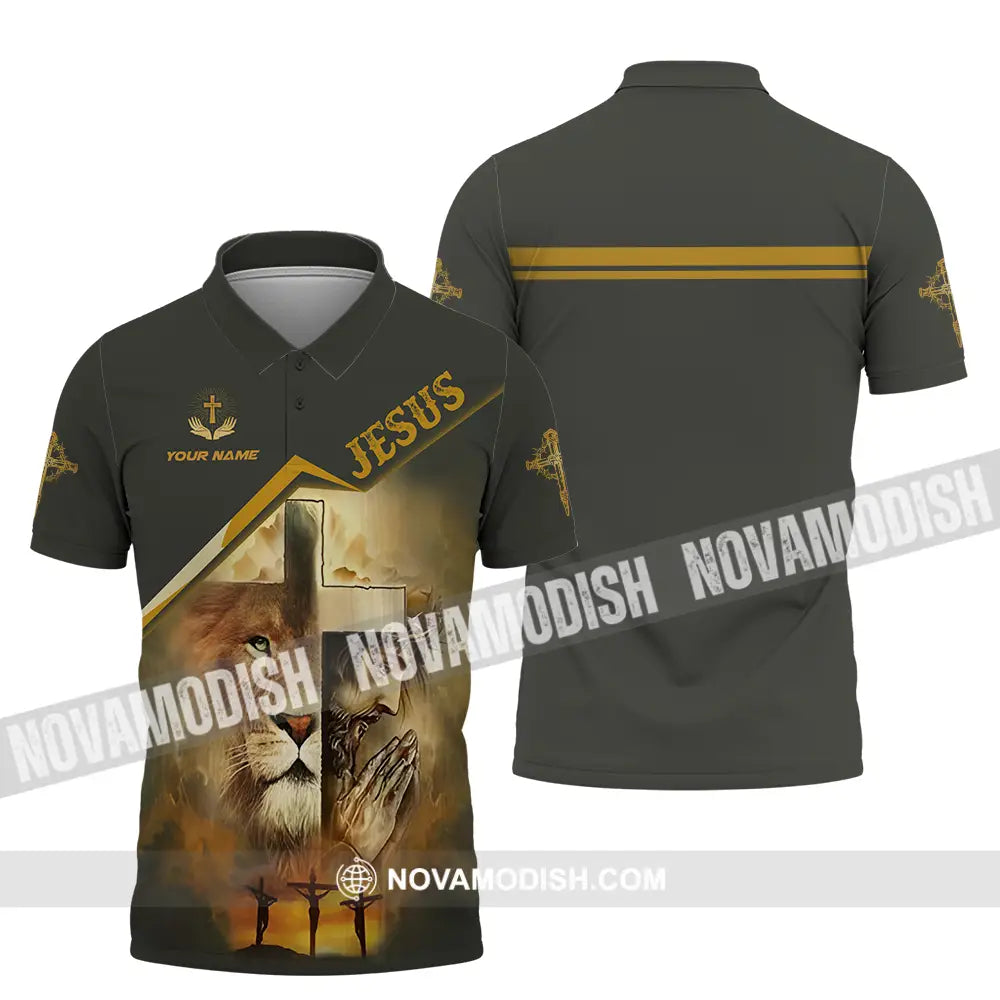 Unisex Shirt - Custom Name Shirt Holy Cross Lion Jesus Polo Shirt / S T-shirt