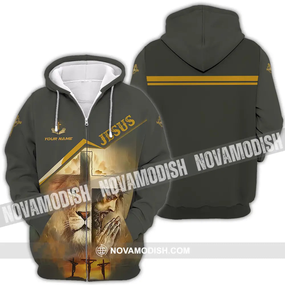 Unisex Shirt - Custom Name Shirt Holy Cross Lion Jesus Zipper Hoodie / S T-shirt