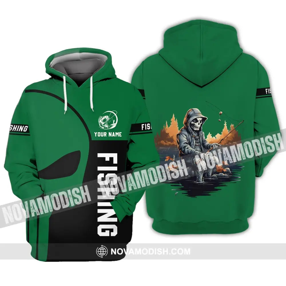 Unisex Shirt - Custom Name Hook Fishing Skeleton Shirt Hoodie / S T-shirt