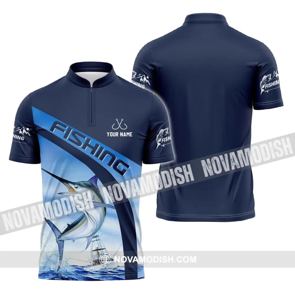 Unisex Shirt - Custom Name Hook Fishing Shirt Zipper Polo Shirt / S T-shirt